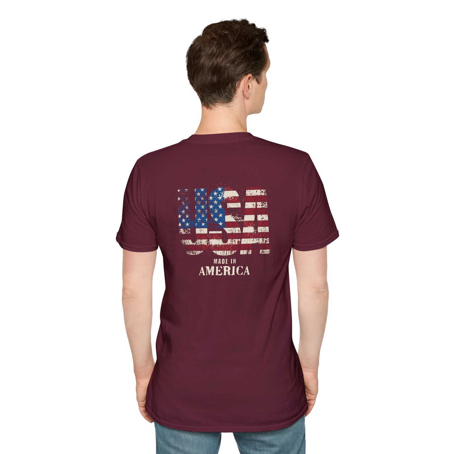 Patriotic Unisex Softstyle T-Shirt - USA Made Vintage Flag Design