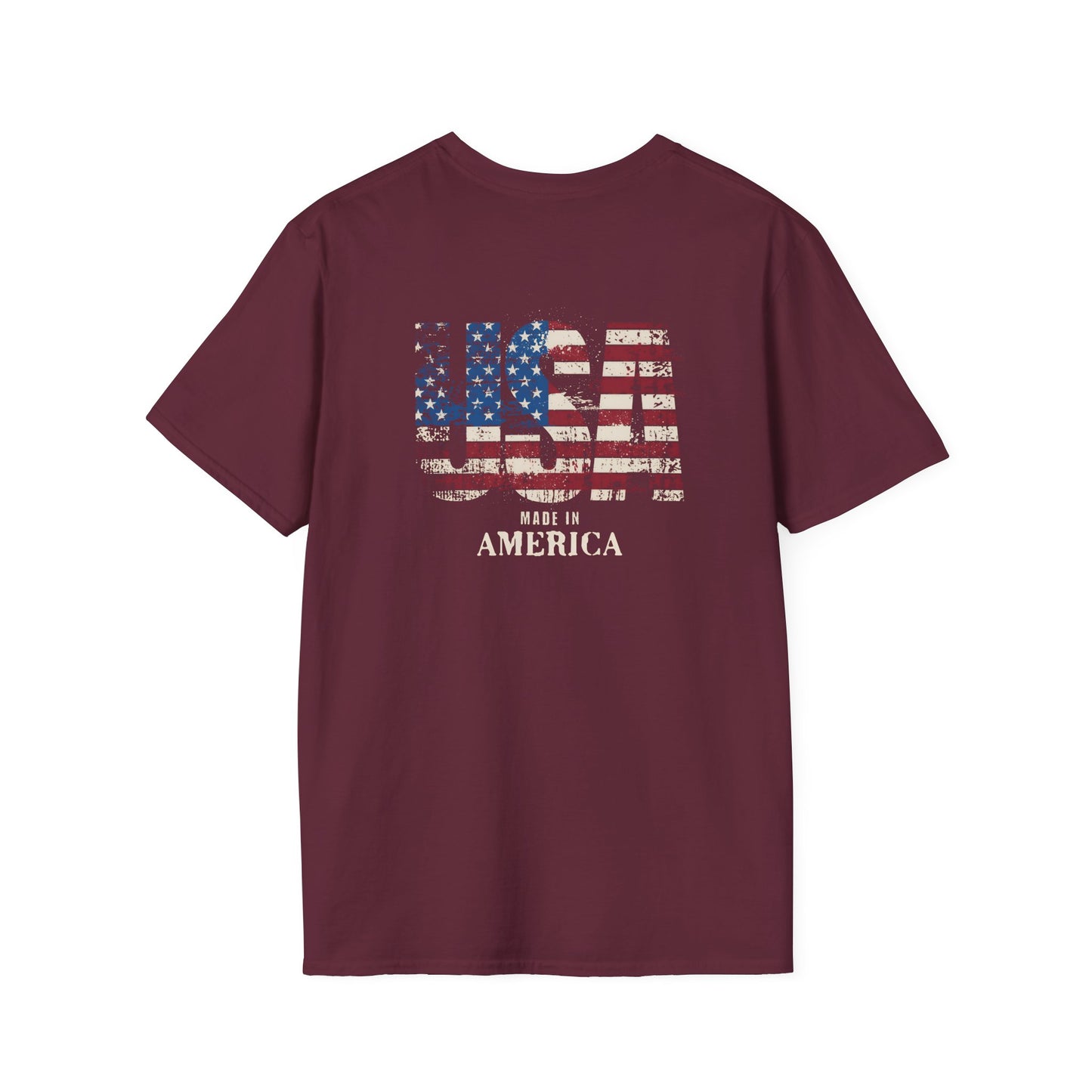 Patriotic Unisex Softstyle T-Shirt - USA Made Vintage Flag Design