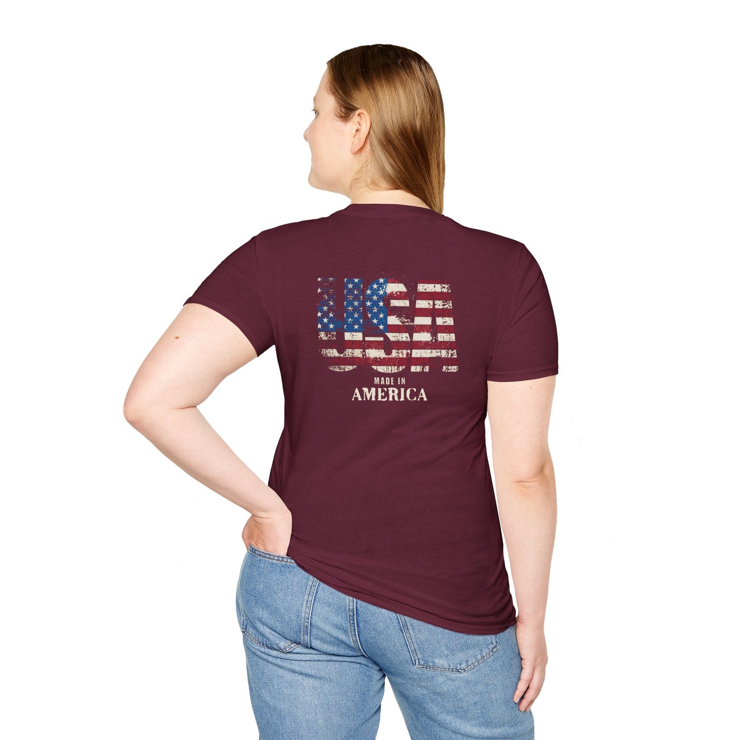 Patriotic Unisex Softstyle T-Shirt - USA Made Vintage Flag Design