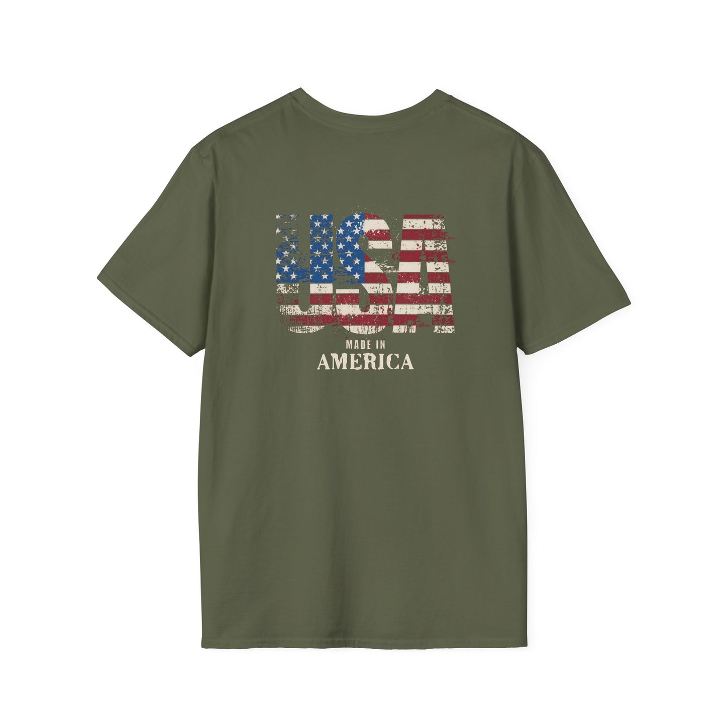 Patriotic Unisex Softstyle T-Shirt - USA Made Vintage Flag Design