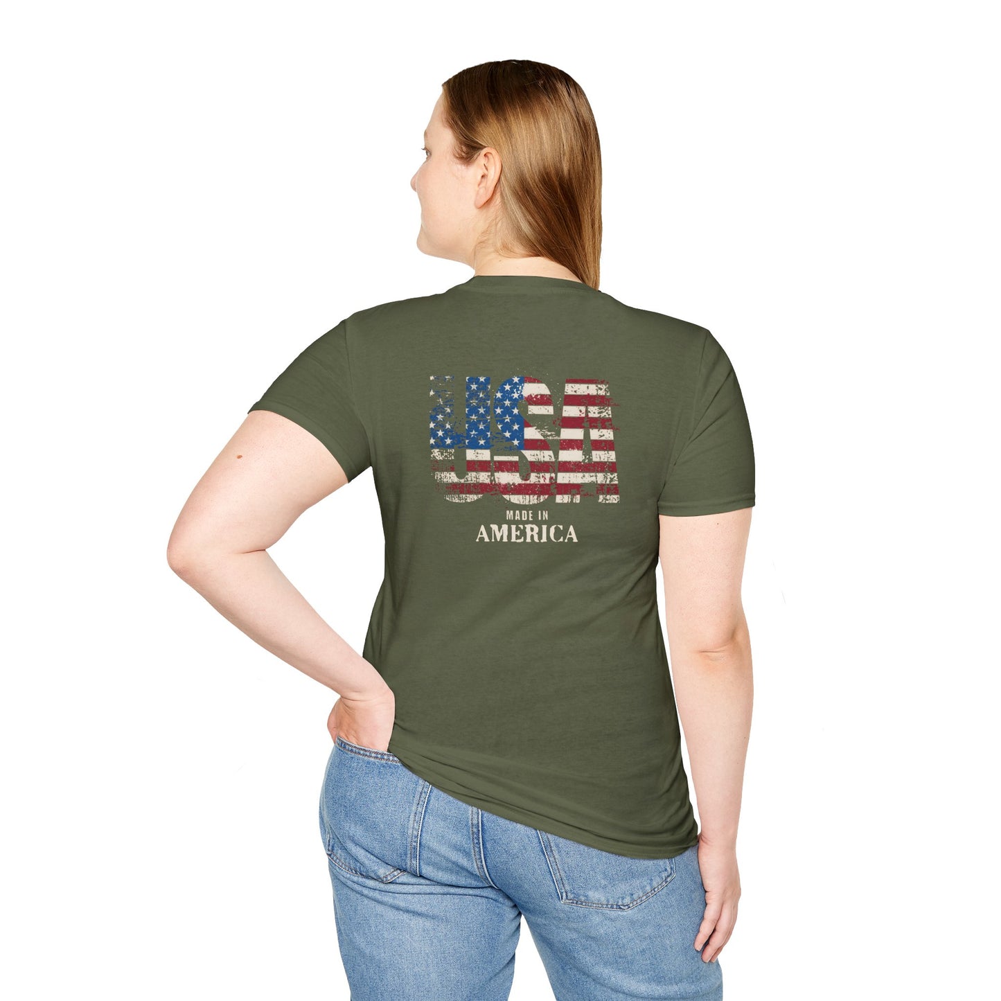 Patriotic Unisex Softstyle T-Shirt - USA Made Vintage Flag Design