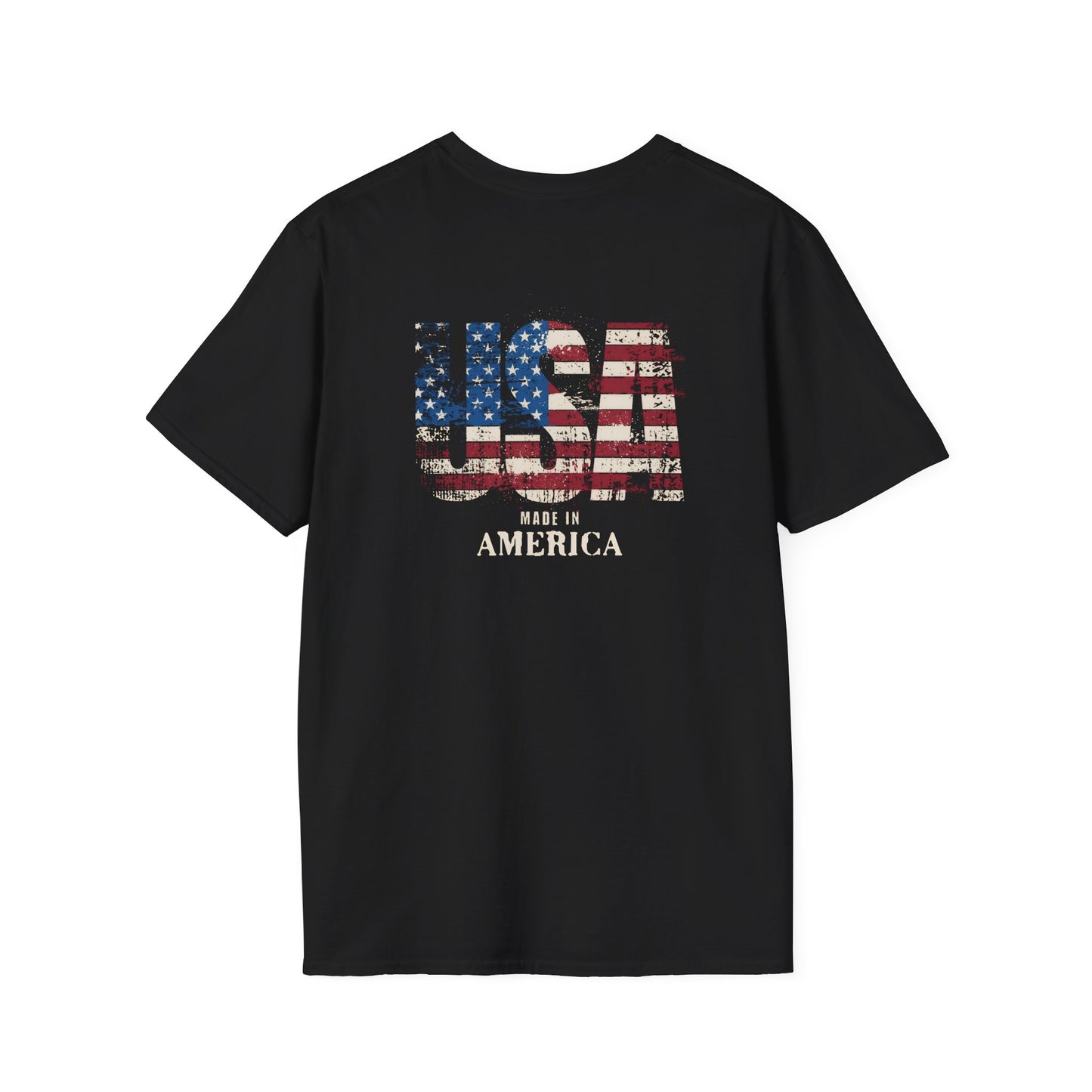 Patriotic Unisex Softstyle T-Shirt - USA Made Vintage Flag Design